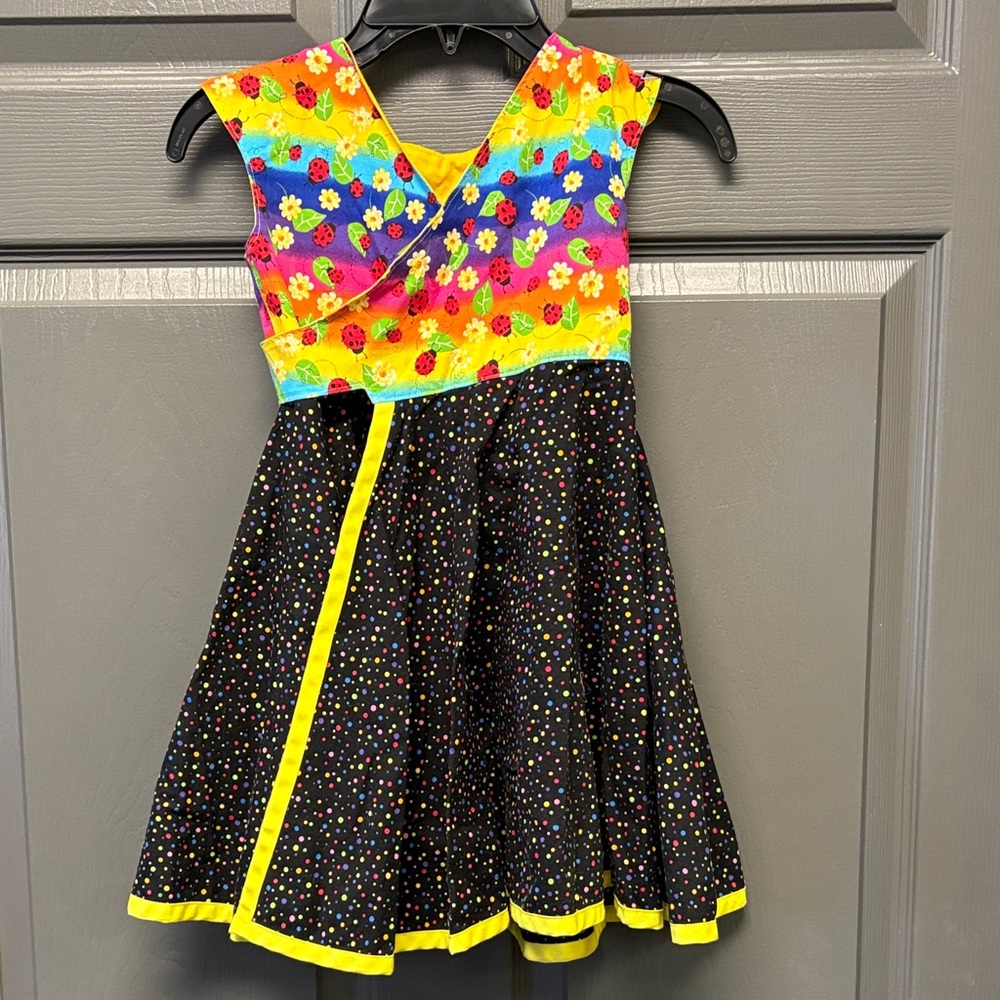 Handmade Colorful Floral Ladybug and Polka Dot Dress-Approx Size 3-4T